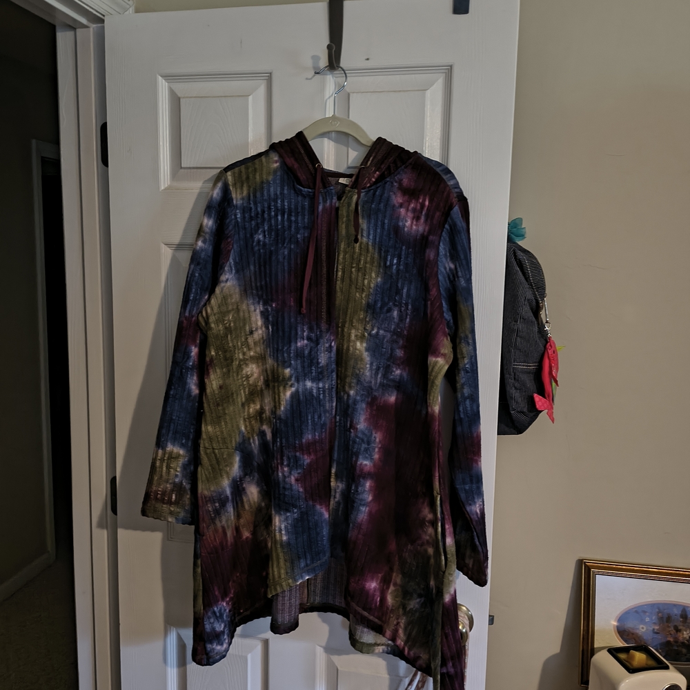LOGO by Lori Goldstein Tie-Dye Hooded Cardigan - Multicolor